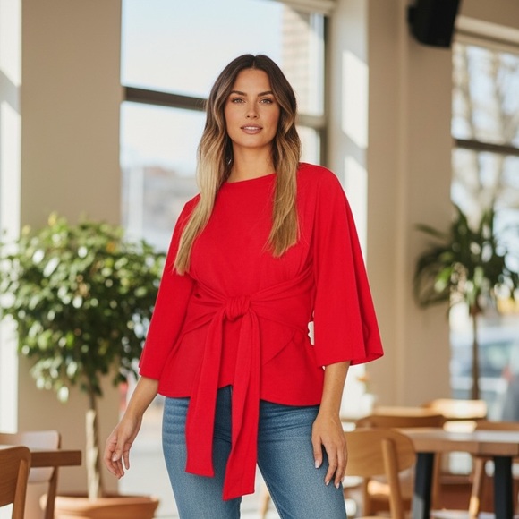 NEW•16•CURVY STYLE RED KIMONO SLEEVE TOP - Picture 4 of 6